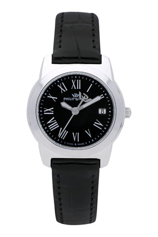 Montre à quartz en cuir Timeless - Noir et argenté