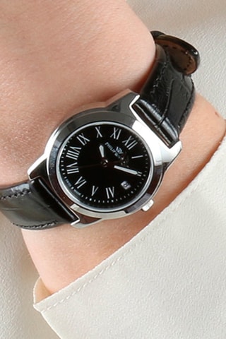 Montre à quartz en cuir Timeless - Noir et argenté