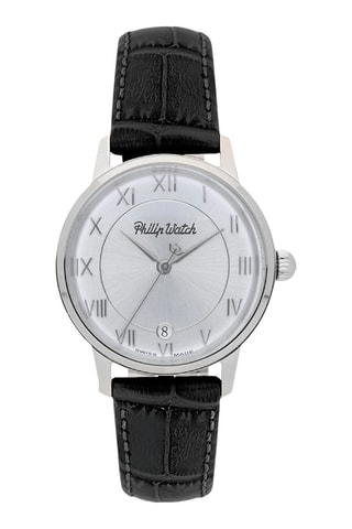 Montre à quartz en cuir Grand Archive 1940 - Noir et argenté