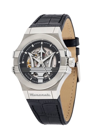 Montre automatique en cuir - Noir et argenté