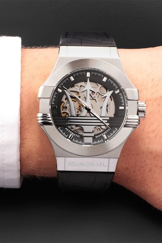 Montre automatique en cuir - Noir et argenté