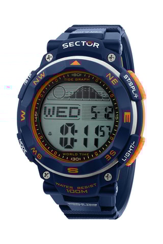 Montre digitale en polyuréthane Ex-35 - Indicateur de marées - Bleu marine et orange