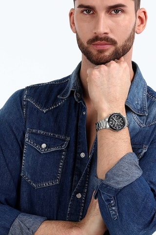 Montre à quartz en acier 270 - Argenté et noir