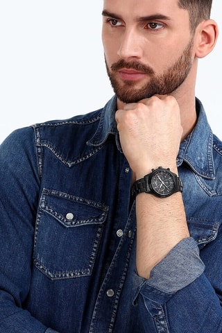 Montre à quartz en acier 670 - Tachymètre - Noir et blanc