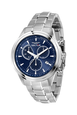 Montre à quartz en acier 670 - Tachymètre - Argenté et bleu marine