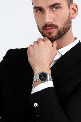 Montre à quartz en acier Metropolitan - Argenté et noir