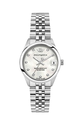 Montre à quartz en acier, nacre et diamants Caribe Urban