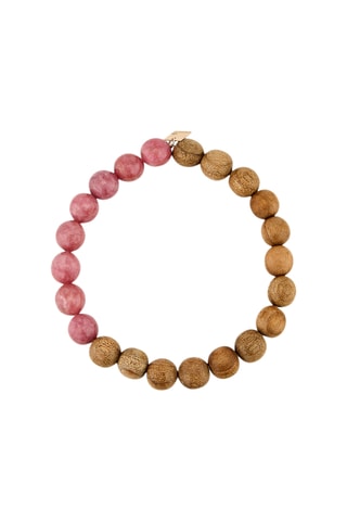 Armband - Roségoud, Hout en Rhodonieten