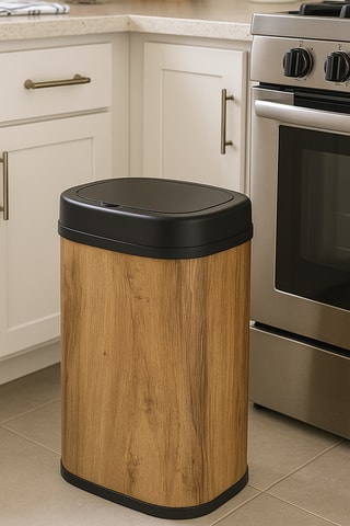 Caixote do lixo automático em aço inoxidável Majestic Wood - 58 l