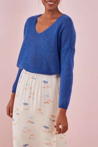 Pull en mohair et soie Billy - Bleu et blanc