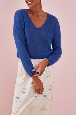 Pull en mohair et soie Billy - Bleu et blanc