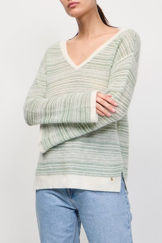 Pull en laine, mohair et alpaga Alado - Ecru et vert