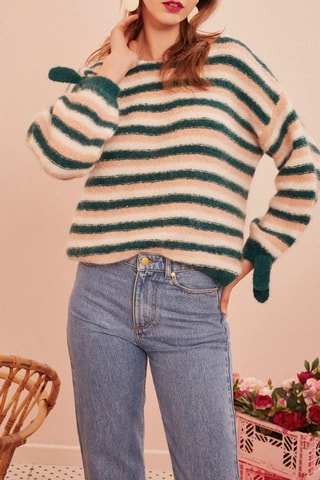 Pull en mérinos et mohair Calouna - Vert et rose