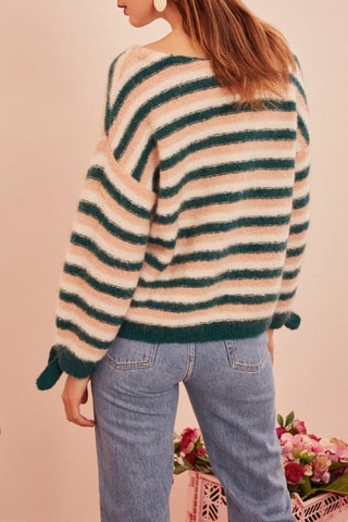 Pull en mérinos et mohair Calouna - Vert et rose