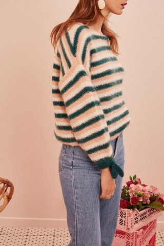 Pull en mérinos et mohair Calouna - Vert et rose