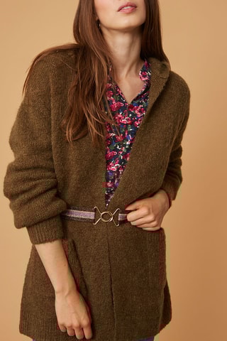 Gilet long à capuche en mohair et mérinos - Kaki