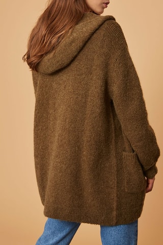 Gilet long à capuche en mohair et mérinos - Kaki
