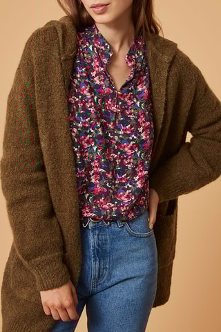 Gilet long à capuche en mohair et mérinos - Kaki