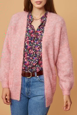Gilet long en mohair et laine - Rose