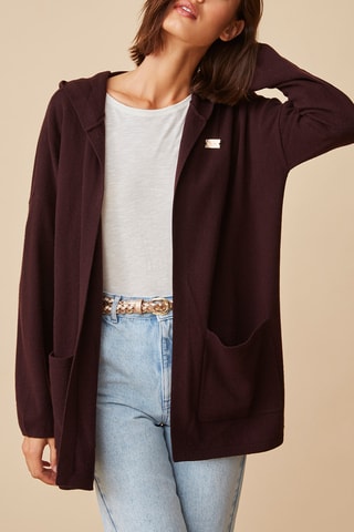 Gilet à capuche en mérinos - Marron
