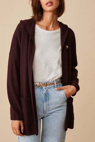 Gilet à capuche en mérinos - Marron