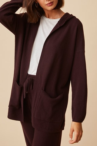 Gilet à capuche en mérinos - Marron