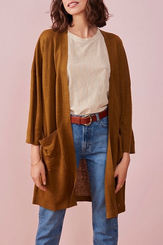 Gilet long en lin Pinède - Kaki