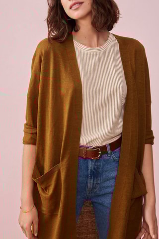 Gilet long en lin Pinède - Kaki