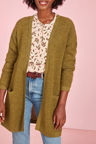 Gilet long en laine, mohair et alpaga Denia - Vert