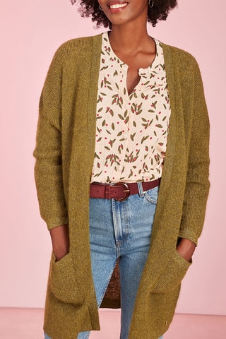 Gilet long en laine, mohair et alpaga Denia - Vert