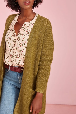 Gilet long en laine, mohair et alpaga Denia - Vert