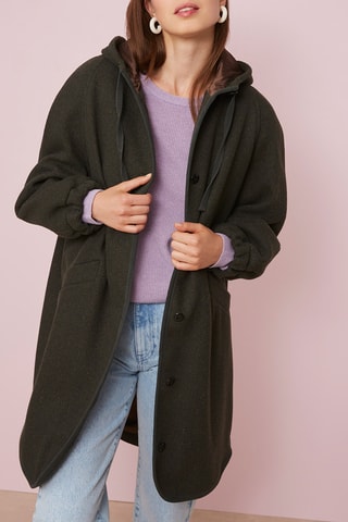 Manteau à capuche en laine - Noir