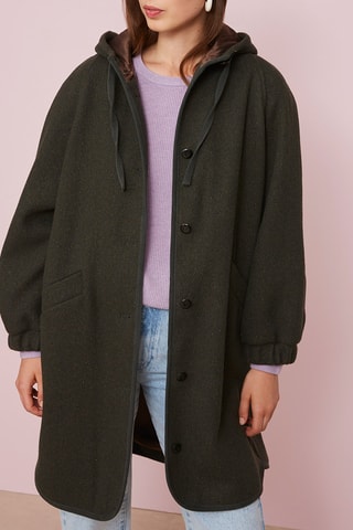 Manteau à capuche en laine - Noir