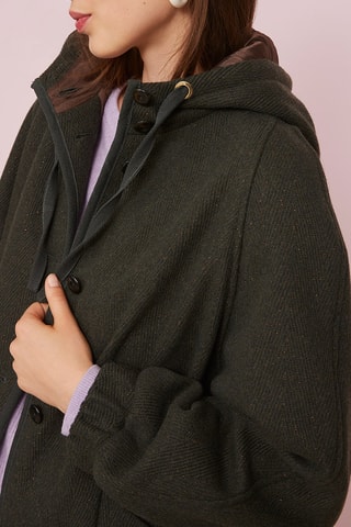 Manteau à capuche en laine - Noir