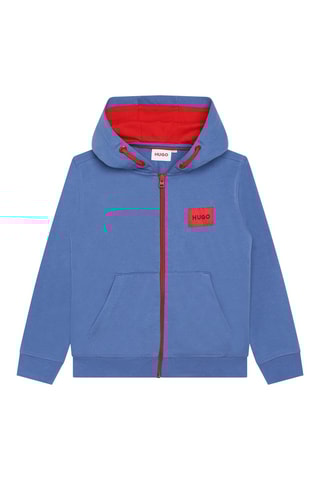 Sweat à capuche en coton biologique - Bleu et rouge