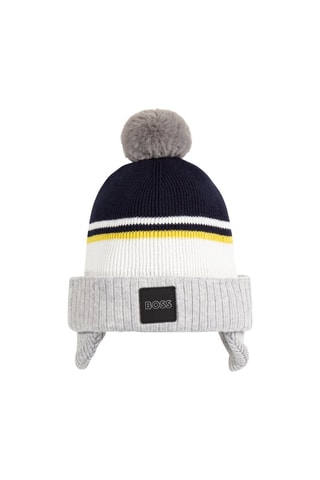 Bonnet aviateur à pompon - Bleu marine et gris chiné - Hugo Boss