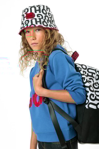 Sweat à capuche en coton biologique - Bleu et rouge