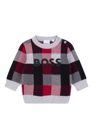 Pull - Gris clair chiné et rouge - Hugo Boss