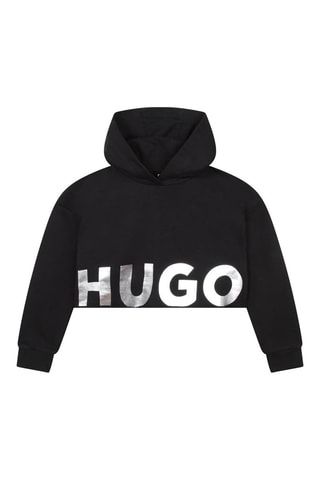 Sweat à capuche court en coton biologique - Noir - Hugo
