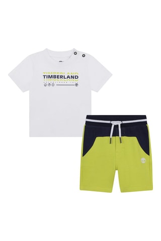 T-shirt en coton biologique et short - Blanc et vert citron - Timberland