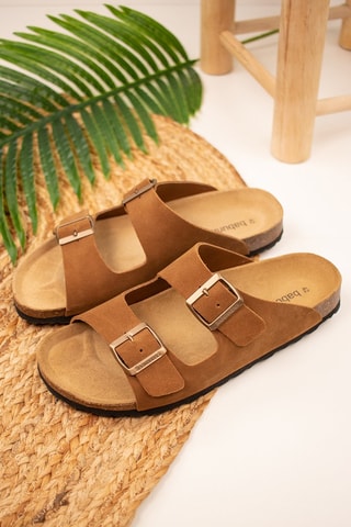 Mules en nubuck Camel