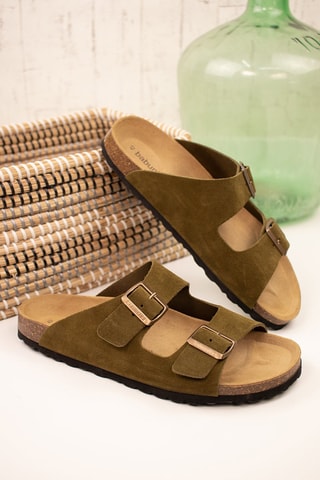 Mules en nubuck Kaki