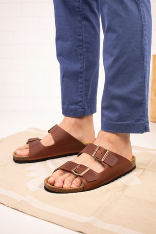 Mules en cuir Camel