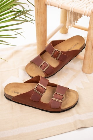 Mules en cuir Camel