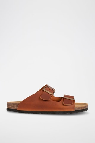 Mules en cuir Camel