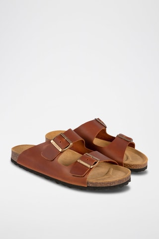 Mules en cuir Camel