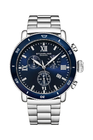 Montre à quartz en acier Dual Mode - Chronographe - Argenté et bleu marine