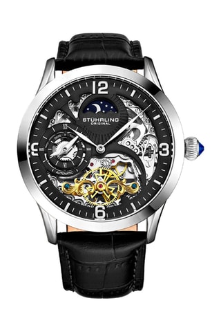 Montre automatique en cuir Legacy - Fonction GMT - Noir et argenté