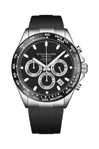 Montre à quartz en caoutchouc - Chronographe et tachymètre - Noir et argenté