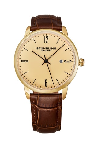 Montre à quartz en cuir Symphony - Marron et doré
